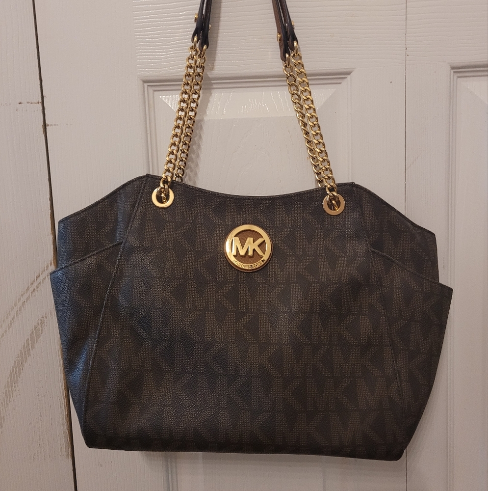 Michael Kors Black and Gold Shoulder Bag with Chain Straps
